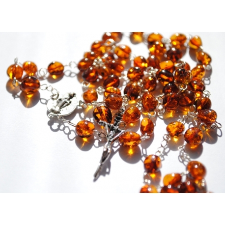 silver rosary with amber